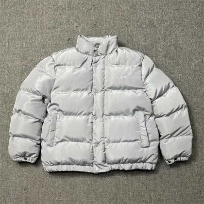 Light Grey Puffer Jacket with Embroidered Logo