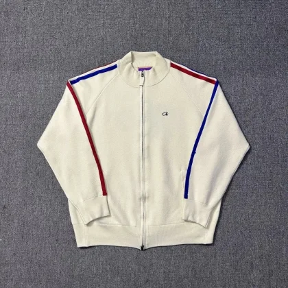 Champion White Track Jacket with Red and Blue Stripes