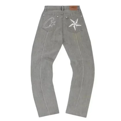 Unisex Grey Jeans with Star & C Logo Embroidery